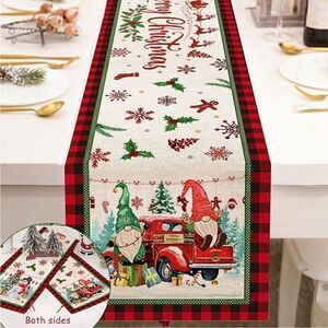 Christmas Burlap Linen Blend 108x13” Buffalo Plaid Table Runner